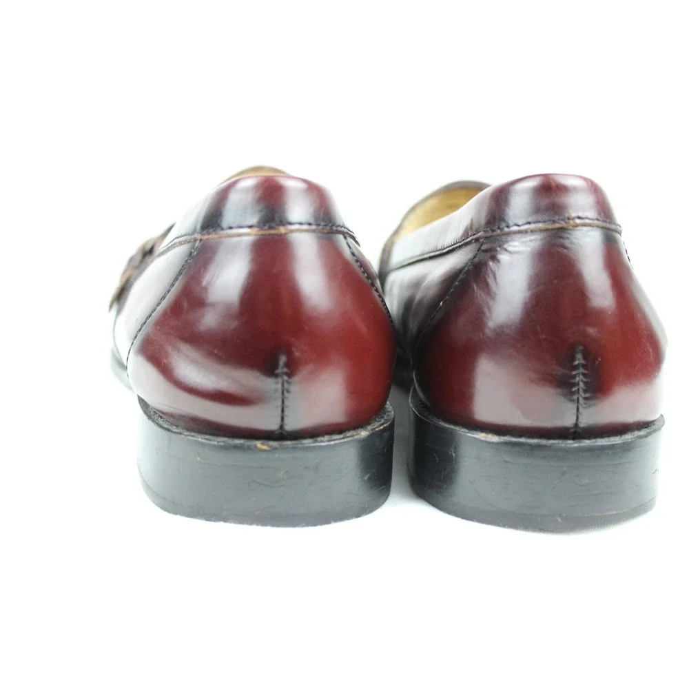 Bass Mens Burgundy Leather Kiltie Loafers Buckle Fringe SlipOn Dress Shoes 11.5M